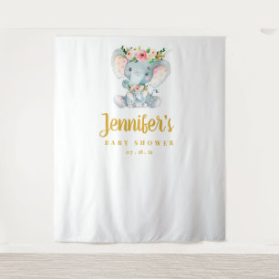 象のベイビーシャワー 背景, フォトブース プロップ タペストリー