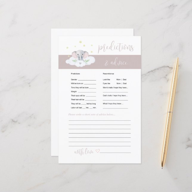 象のベビーアドバイスと予測ゲームピンク (正面/裏面インサイチュ)