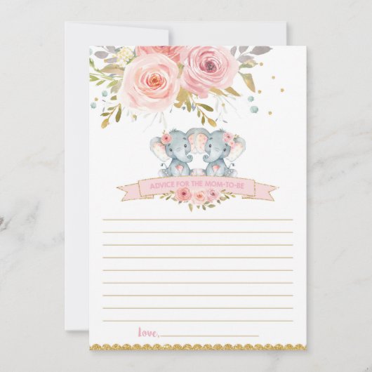 象のベビーガールツインアドバイスのためにママはカードになる 招待状 (正面)
