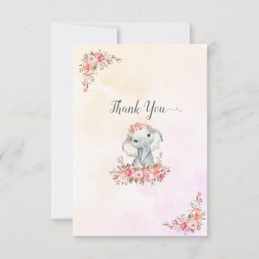 象のベビーシャワーありがとう サンキューカード (正面)