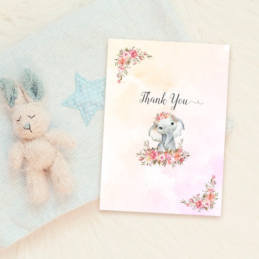 象のベビーシャワーありがとう サンキューカード