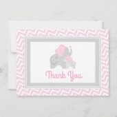 象のベビーシャワーのサンキューカードのピンクおよび灰色 サンキューカード (正面)