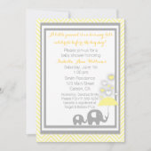 象のベビーシャワーの招待の黄色および灰色 招待状 (正面)