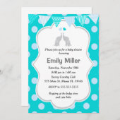 象のベビーシャワーの招待状のティール（緑がかった色）の青の双生児 招待状 (正面/裏面)