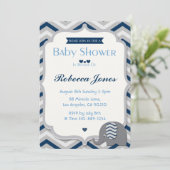 象のベビーシャワーの招待状の男の子の青シェブロン 招待状 (スタンド正面)
