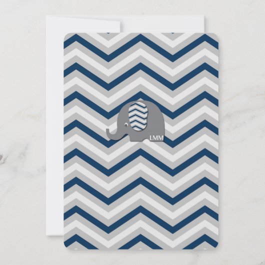 象のベビーシャワーの招待状の男の子の青シェブロン 招待状 (裏面)