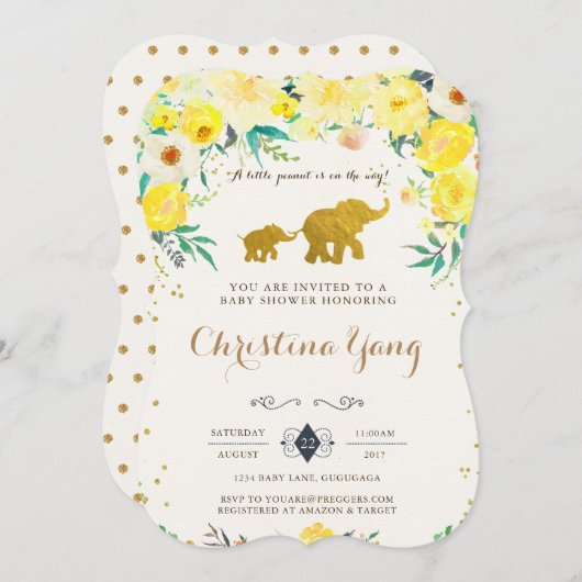 象のベビーシャワーの招待状 招待状 (正面/裏面)