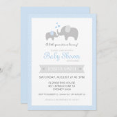 象のベビーシャワーの招待状-青 招待状 (正面/裏面)