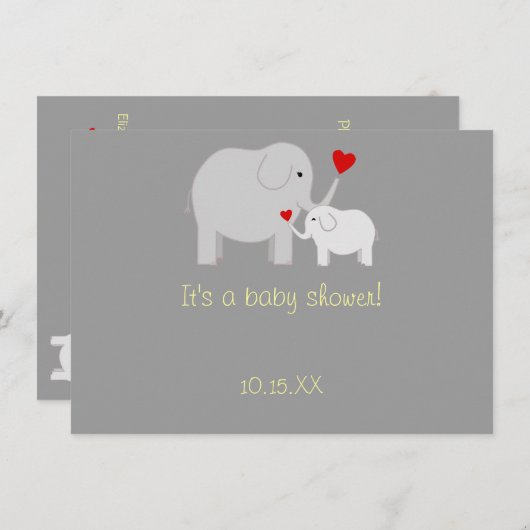 象のベビーシャワーの男女兼用な招待状 招待状 (正面/裏面)