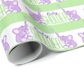 象のベビーシャワーの緑の紫色の誕生日の覆い ラッピングペーパー (ロールコーナー)