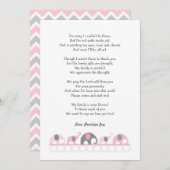 象のベビーシャワーはノート/ピンクの灰色感謝していしています サンキューカード (正面/裏面)