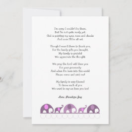 象のベビーシャワーはノート/紫色のピンク感謝していしています ノートカード