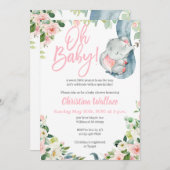 象のベビーシャワー招待状と少女 招待状 (正面/裏面)