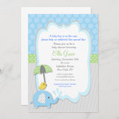 象のベビーシャワー招待状の男の子 招待状 (正面/裏面)