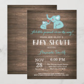 象のベビーシャワー招待状 アクア ラスティック 招待状 (正面/裏面)