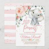 象のベビーシャワー招待状 女の子 サファリ ピンク 招待状 (正面/裏面)
