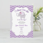 象のベビーシャワー招待状 女の子 パープル グレー 招待状 (スタンド正面)