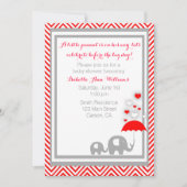 象のベビーシャワー招待状-赤と灰色 招待状 (正面)