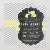 象のベビーシャワー招待状 黄色と灰色 招待状 (正面/裏面)