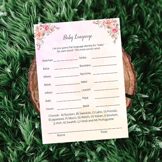 象のベビーシャワー ベビー言語ゲーム カード