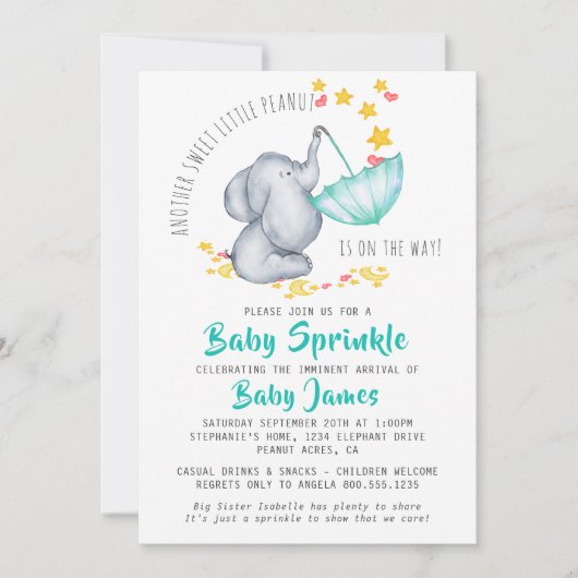 象のベビー別の甘い小さなピーナッツを振りかける 招待状 (正面)