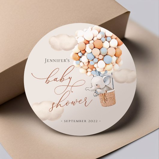 象のメッセージカード!ベビーシャワークラシックラウンドスティ ラウンドシール