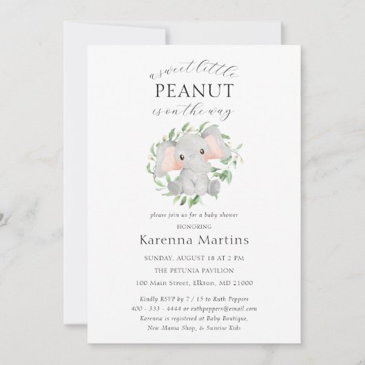象のモダン緑の甘い小さな赤ちゃんシャワー 招待状 (正面)
