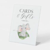 象のモダン緑の赤ちゃんシャワーカード&ギフト 台座サイン (正面)