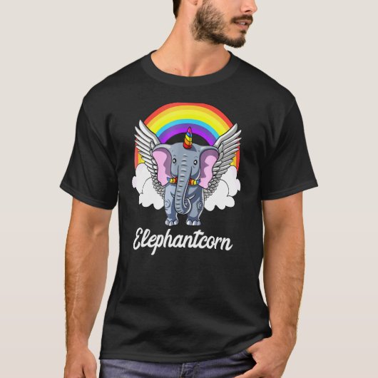 象のユニコーン 魔法のエレファントコーン レインボー Tシャツ (正面)