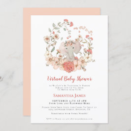 象のヴィンテージの葉ピーチ仮想ベビーシャワー 招待状