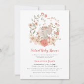 象のヴィンテージ葉サンゴの仮想ベビーシャワー 招待状 (正面)