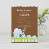 象の三重項のベビーシャワーの男の子の女の子 招待状 (スタンド正面)