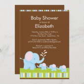 象の三重項のベビーシャワーの男の子の女の子 招待状 (正面/裏面)