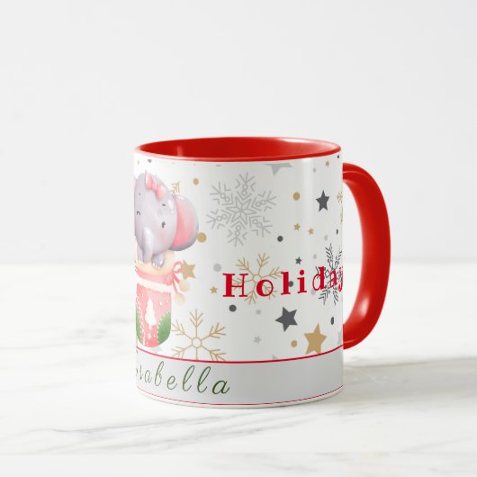 象の休日のカスタマイズ文字と名前 マグカップ (正面右)