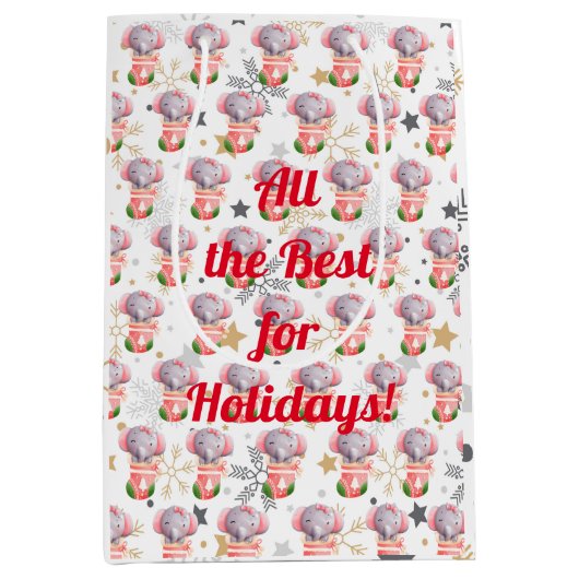 象の休日カスタマイズ ミディアムペーパーバッグ (正面)