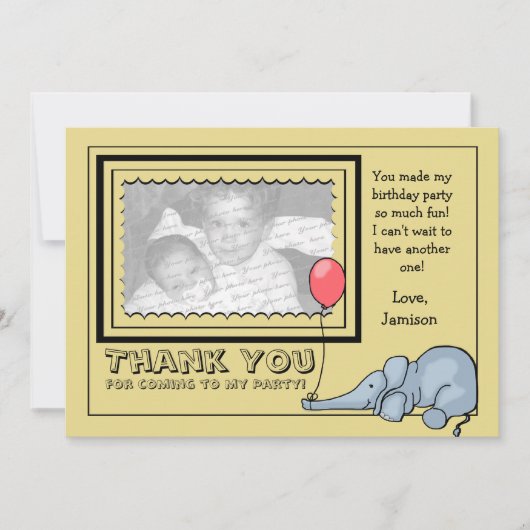 象の写真の感謝メッセージ サンキューカード (正面)