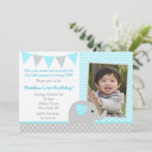 象の写真バースデーパーティ招待状 招待状 (スタンド正面)