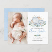 象の写真予算の誕生発表カード (正面/裏面)