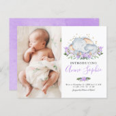 象の写真予算の誕生発表カード (正面/裏面)