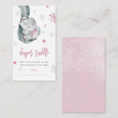 象の冬の女の子の赤ちゃんシャワーおむつラッフル エンクロージャーカード (正面/裏面)