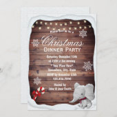 象の冬の雪の結晶のクリスマスパーティー 招待状 (正面/裏面)