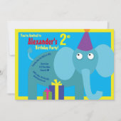 象の動物の子のバースデーパーティ招待状 招待状 (正面)