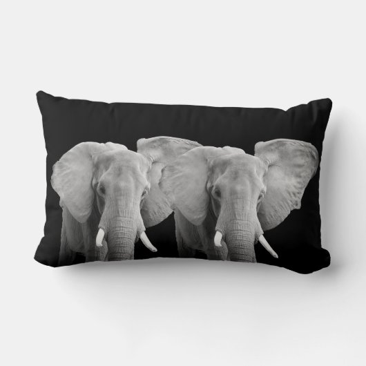 象の動物の黒い背景の写真 ランバークッション (裏面)