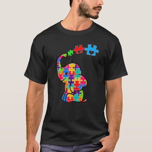 象の動物パズル画自閉症意識 Tシャツ (正面)