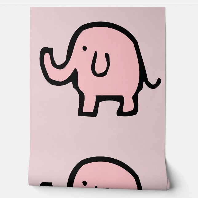 象の動物模様ベビーガール子供部屋ピンク 壁紙 (ほどく)