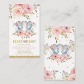 象の双子の女の子の赤ちゃんシャワーが本を持ってくる エンクロージャーカード (正面/裏面)