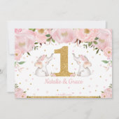 象の双子の女の子1歳の誕生日双子の写真 招待状 (裏面)