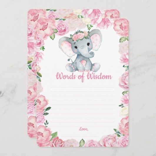 象の女の子のシャワーに賢い言葉 招待状 (正面/裏面)