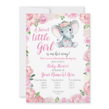 象の女の子の招待状、ローズ rustic、ピンク