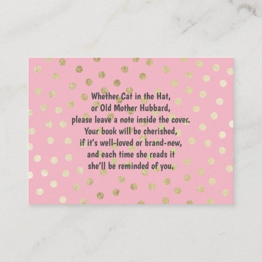 象の女の子は本のベビーシャワーの挿入物を持って来ます エンクロージャーカード (裏面)